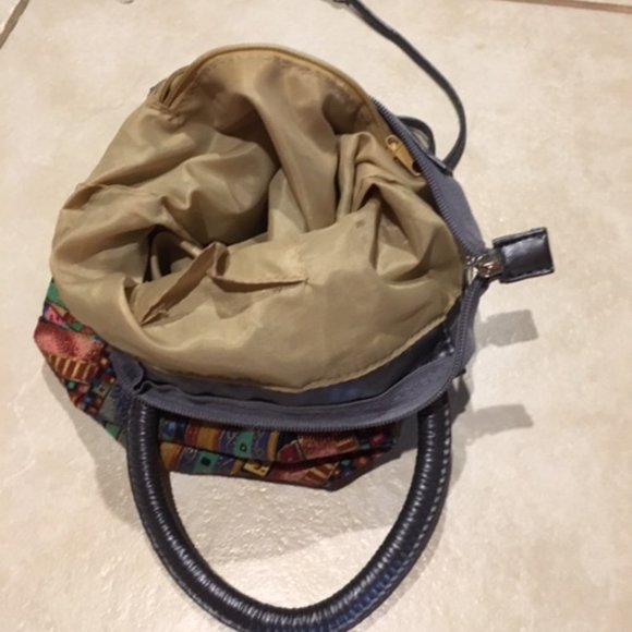 Drawstring Bucket Boho Mini Handbag Purse Silver Gray Multi Colors Striped - Picture 10 of 15